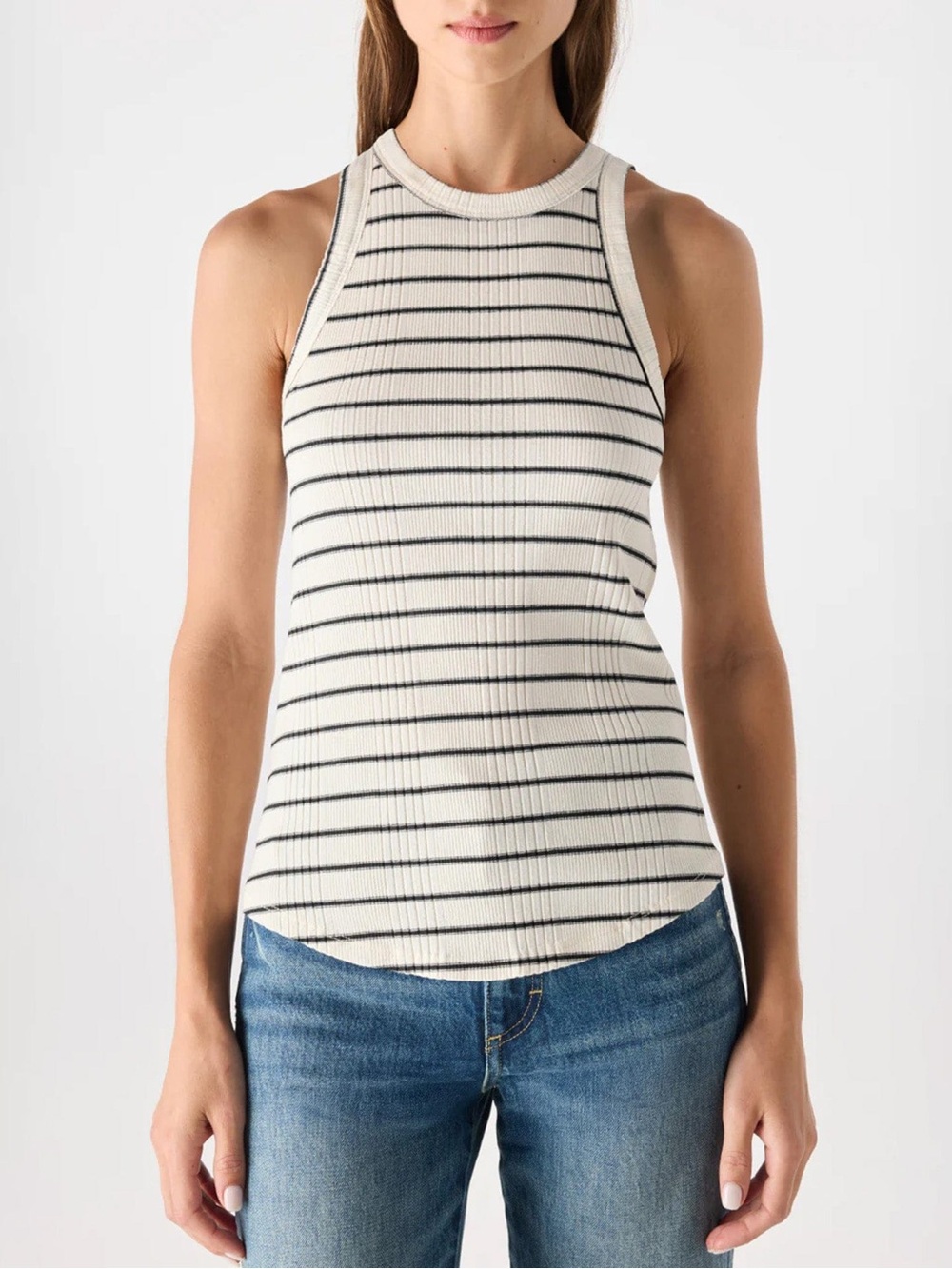 Citizens Of Humanity White Ribbed Tank with Black Stripes